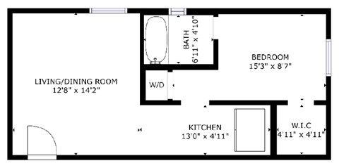 1 bed 1 bath floor plan B at The Eastern Apartments, Texas